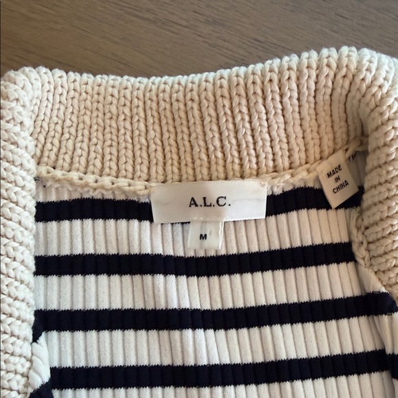 ALC Striped Black and White Knit Midi Dress with Contrast Collar (M) - Picture 2 of 5